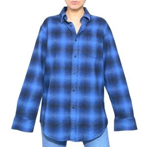 Plaid Pendleton Button Down, Navy Blue, Mason Style, size M